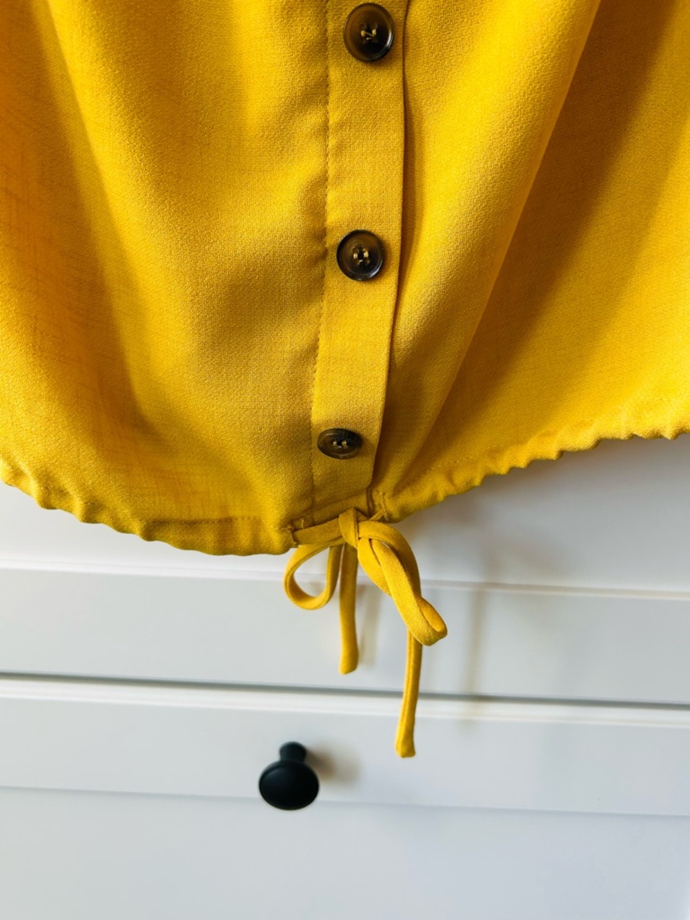 HYFVE Mustard Yellow Off-Shoulder Button Tie-Hem Top - Picture 9 of 9
